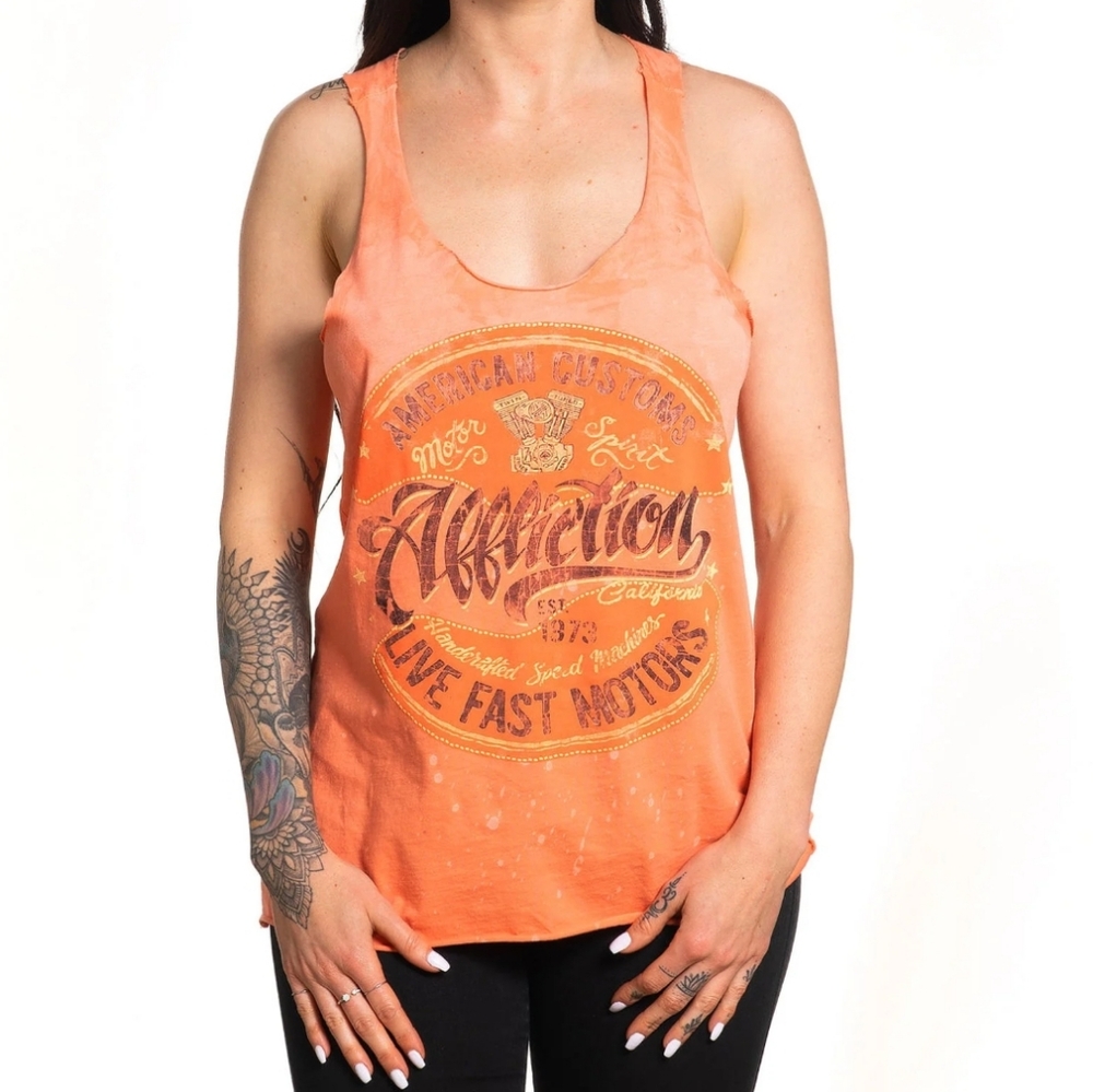 Affliction Women's Ac Scrap Metal Raw Edge Tank in Desert Flower Orange Sz MED